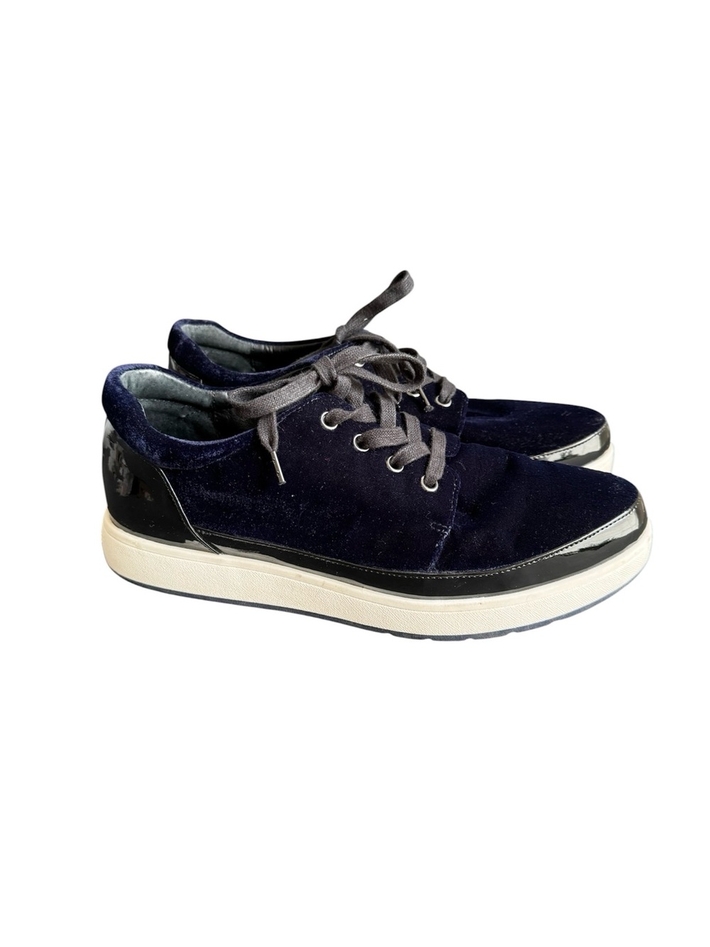Donald Pliner Velvet Sneakers Navy Blue Miranda Patent Leather Tennis Shoes 9